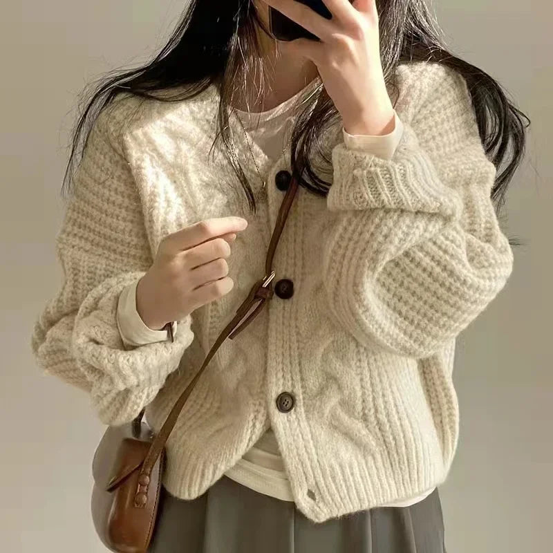 Casual Loose Fit Cardigan – Preppy Style Knit Sweater