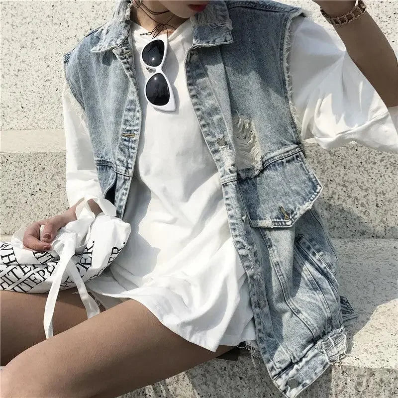 Ripped Denim Vest – Retro Summer Sleeveless Top