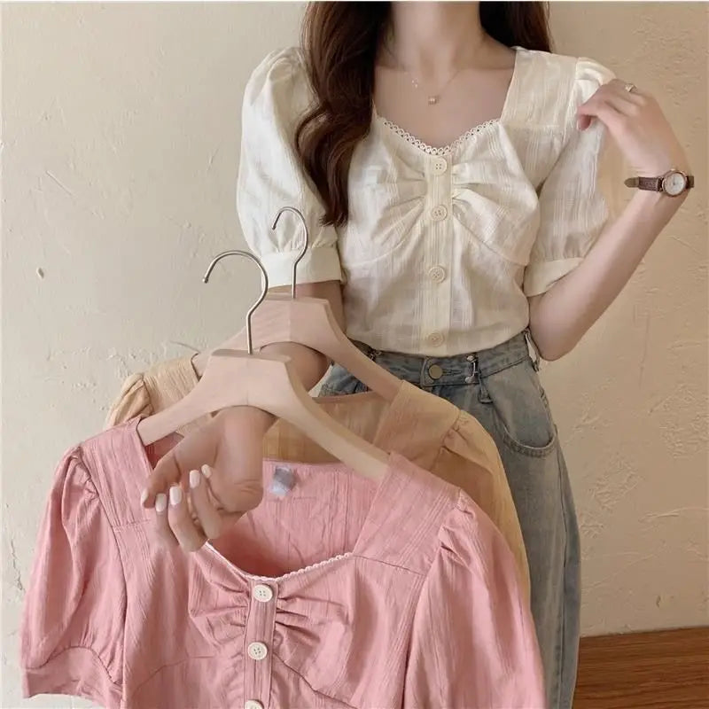 Short Sleeve Design Niche Bubble Blouse – Slim Fit