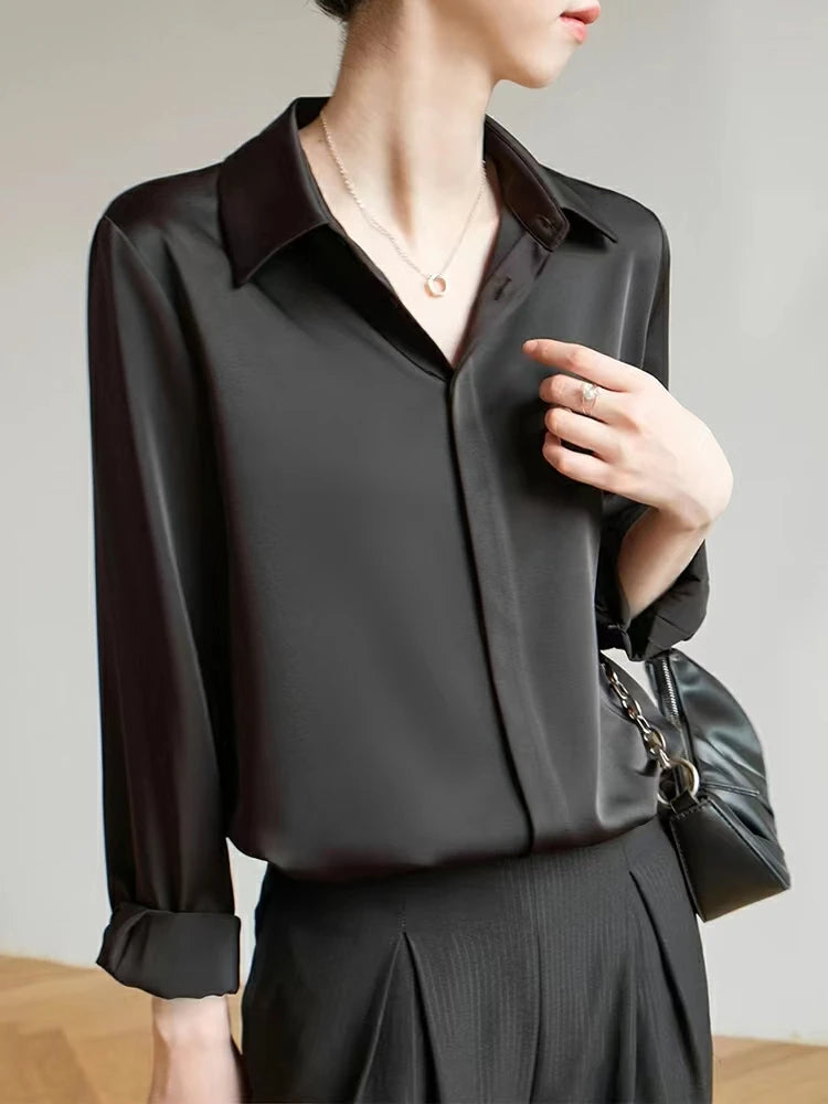 Satin Long Sleeve Blouse – Elegant Office Wear