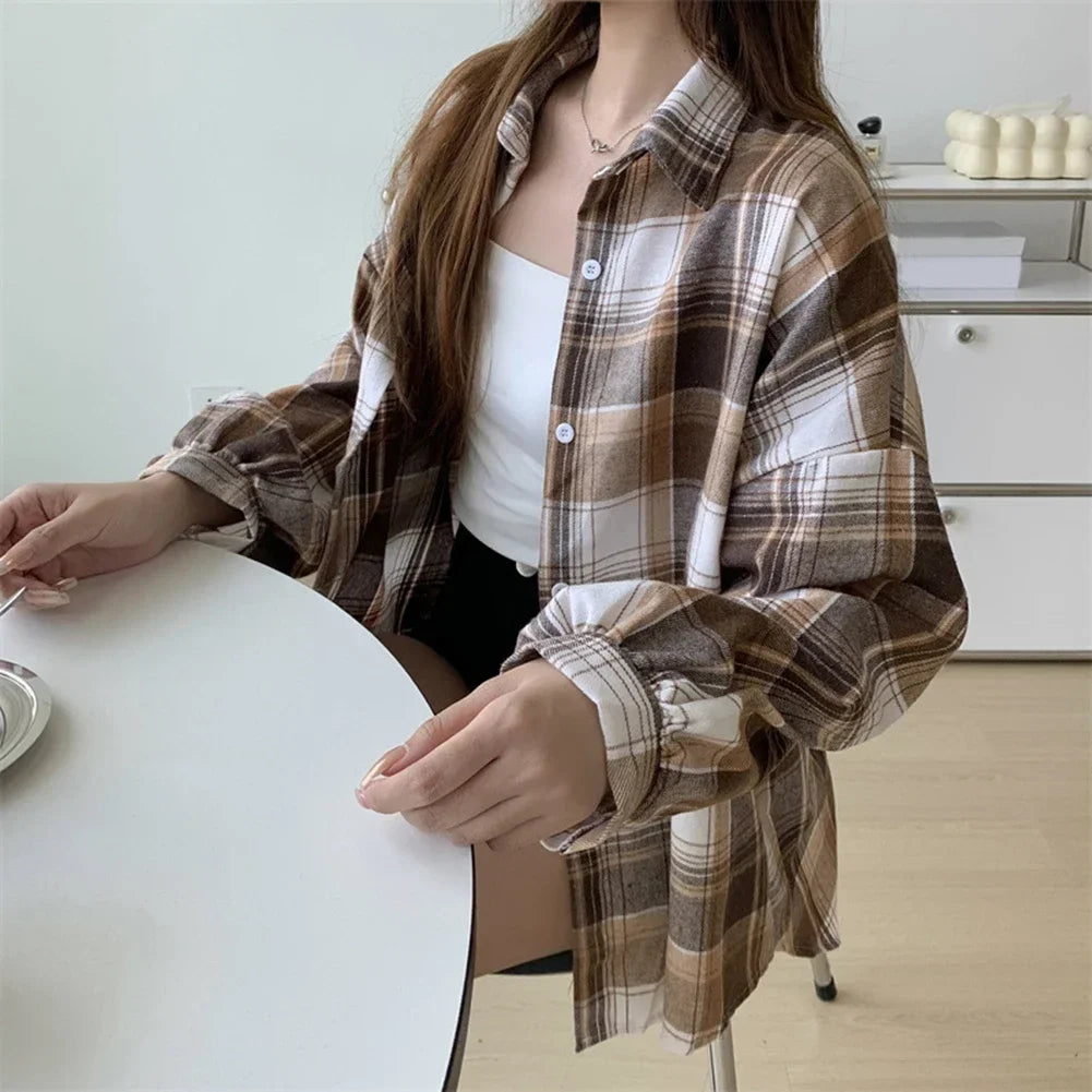 Vintage Plaid Check Shirt – Single Breasted Loose Fit