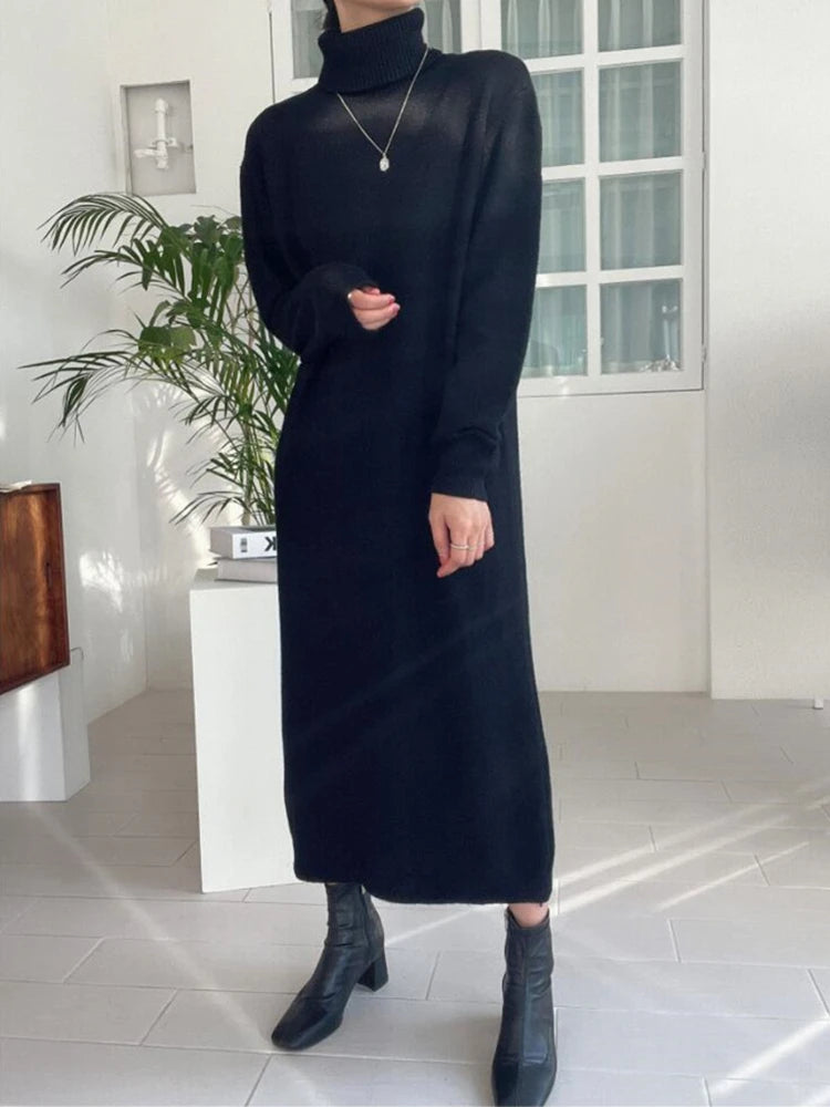 Turtleneck Sweater Dress – Loose Casual Knit Dress