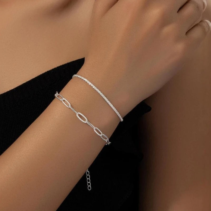925 Sterling Silver Double Layered Bracelet Set