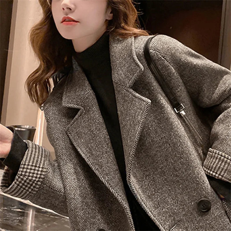 Woolen Blazer Cardigan – Mid-Length Loose Style