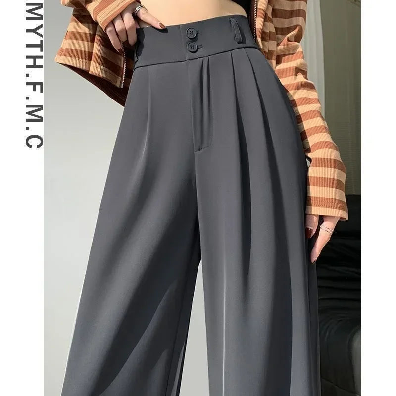Elegant Wide Leg Black Baggy Pants – High Waist Office Suit Style