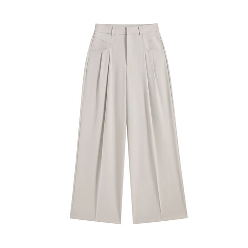 Autumn High Waist Wide Leg Suit Pants – Elegant Minimalist Straight Fit (No Belt)