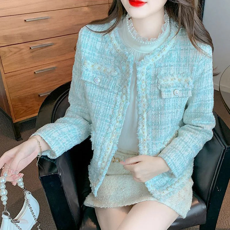 Tweed Crop Jacket – Pearl Button Long Sleeve