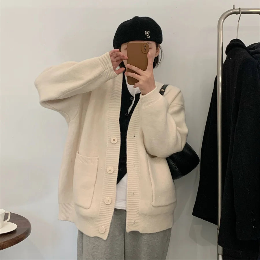 Lazy Style Knit Cardigan – Casual Solid Knit Jacket