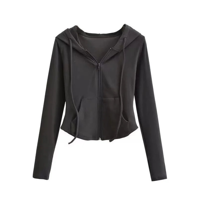 Zip-Up Hooded Knit Cardigan – Short Slim Fit for Fall