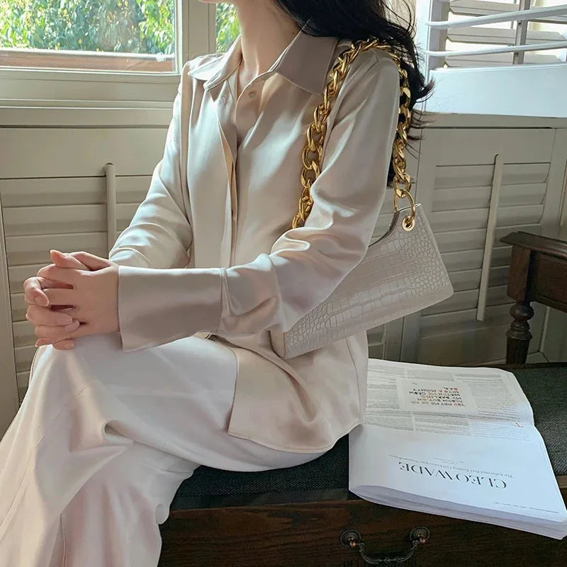 Satin Long Sleeve Blouse – Elegant Office Wear