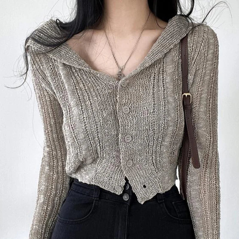 Button-Up Cropped Cardigan – Summer Slim Fit