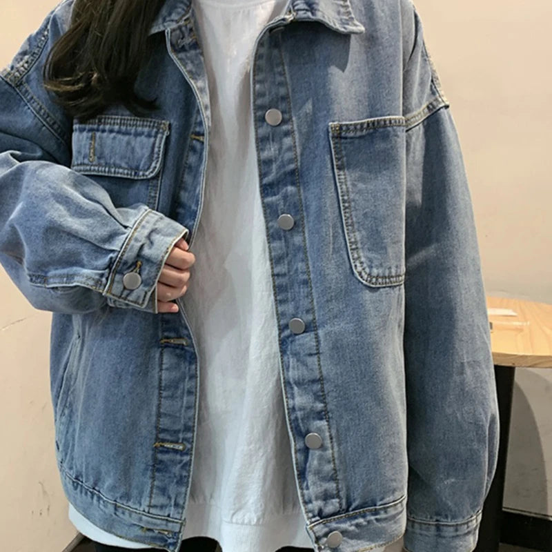 Loose Blue Denim Coat – Long Sleeve Casual Fit