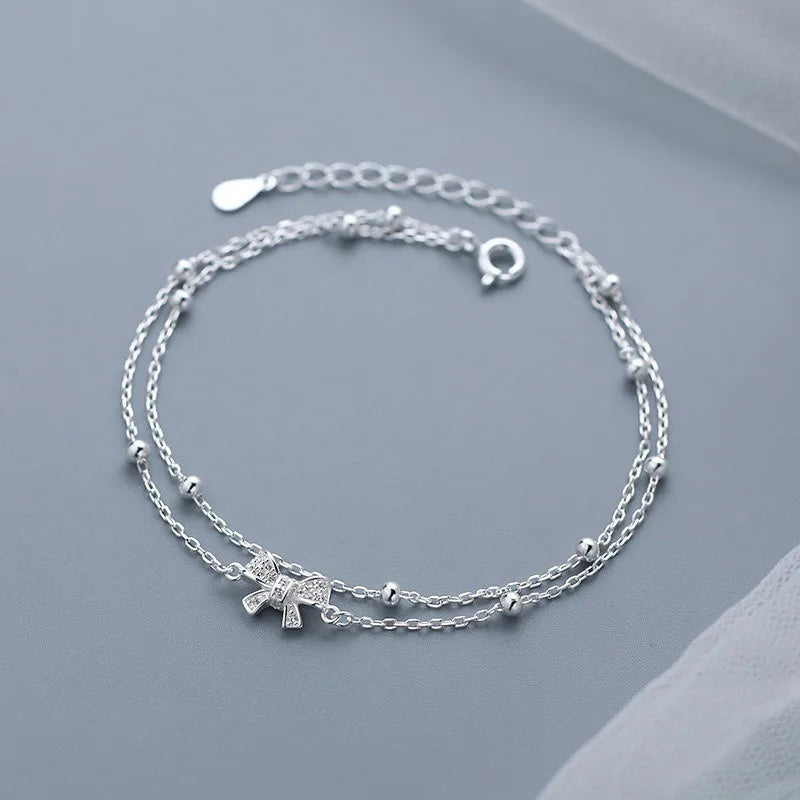925 Sterling Silver Zircon Bow Bracelet