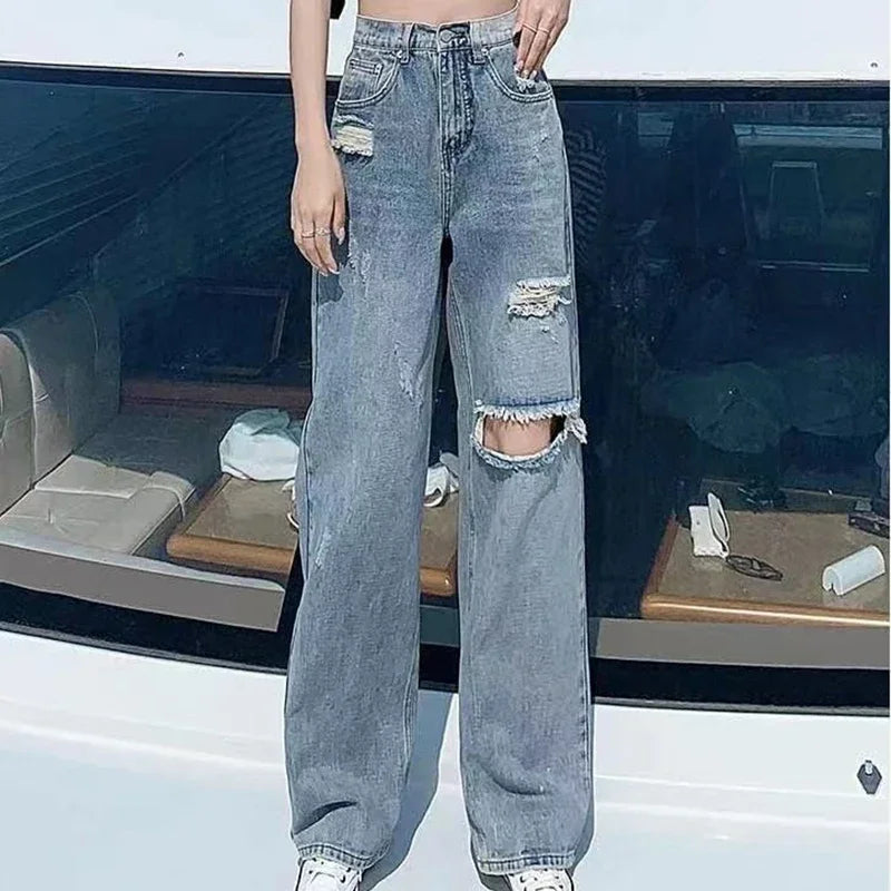 Ripped Jeans – Loose Wide Leg Summer Casual Denim Pants