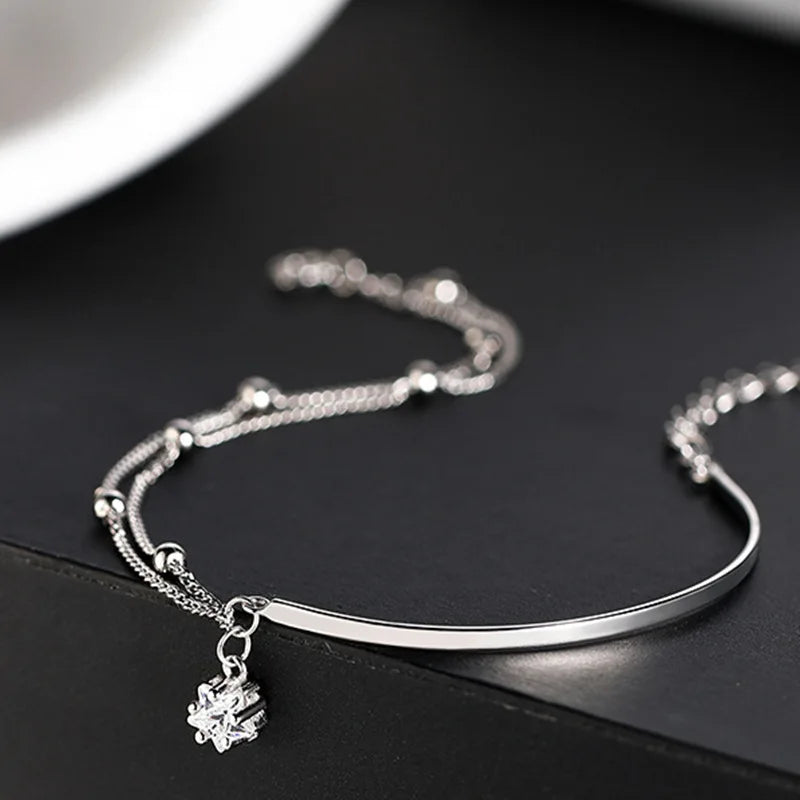 925 Sterling Silver Zircon Star Pendant Bracelet