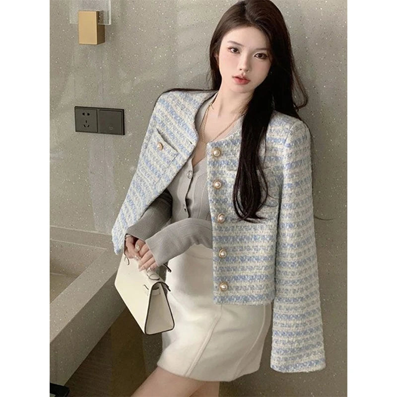 Tweed Striped Jacket – Cropped Fit & Casual Outer for Fall