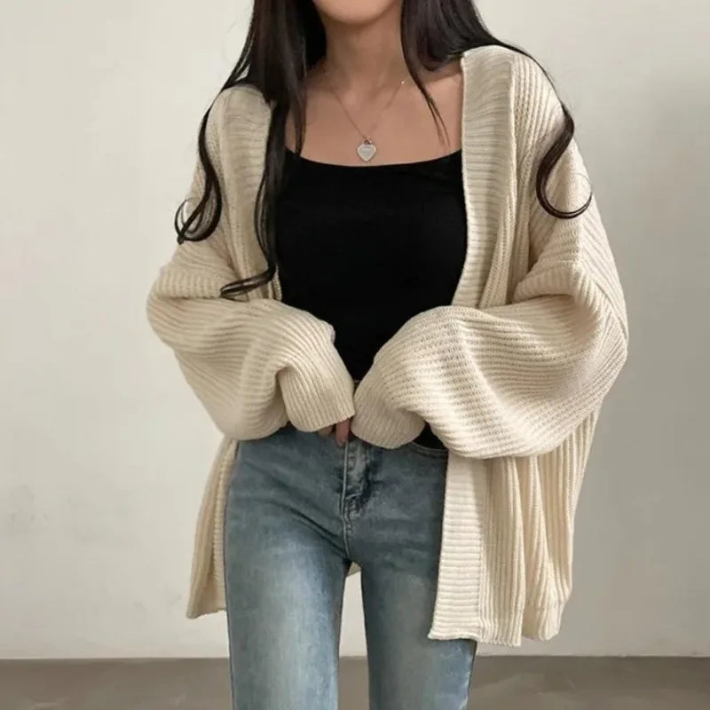 Oversized Lazy Fit Knit Cardigan – Casual Long Sleeve
