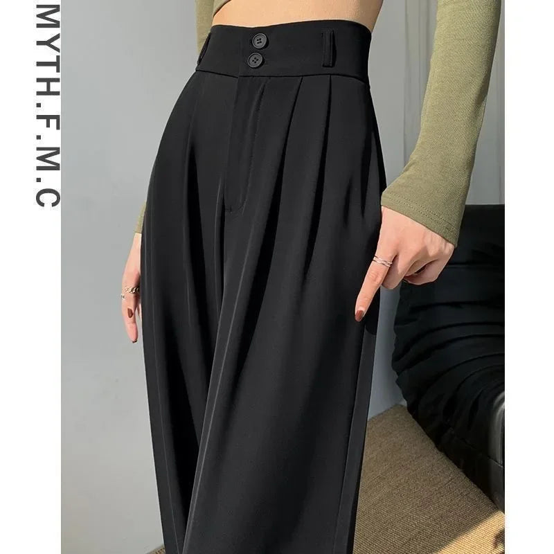 Elegant Wide Leg Black Baggy Pants – High Waist Office Suit Style