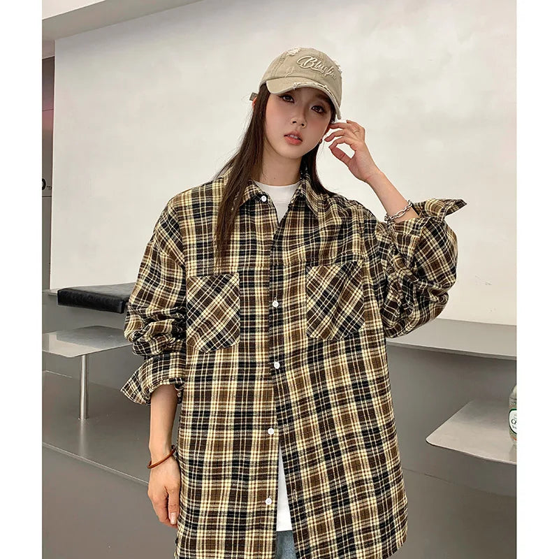 Oversized Long Sleeve Plaid Blouse – Loose & Soft