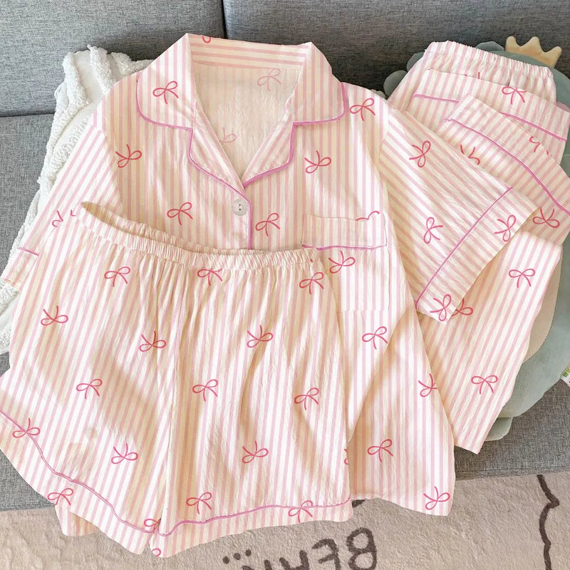 Three-Piece Summer Pajama Set – Short-Sleeve Top, Lapel Vest & Pants