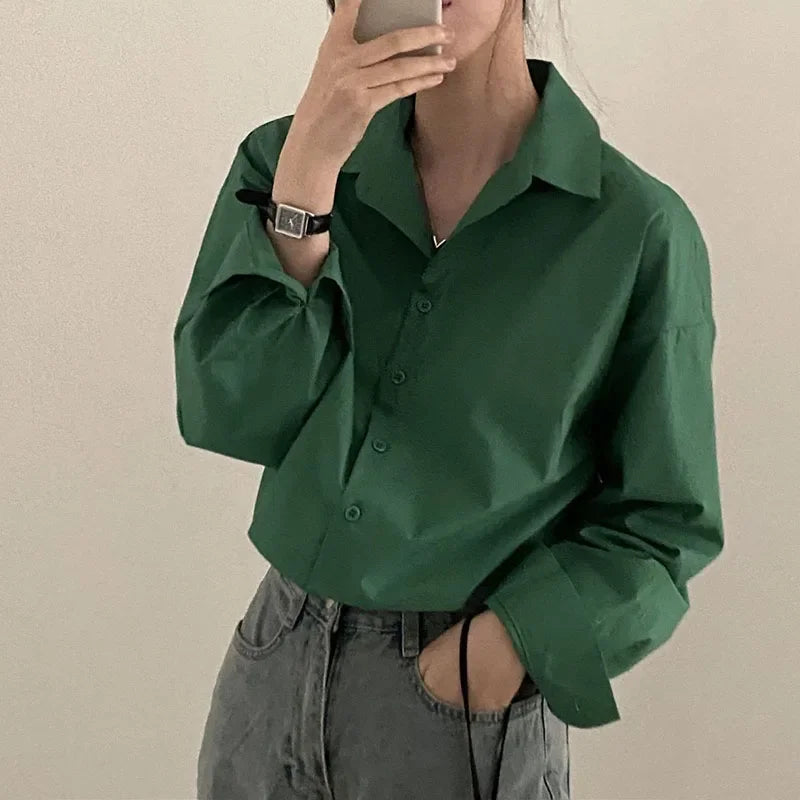 Long Sleeve White Shirt – Button Back Split Crop Design