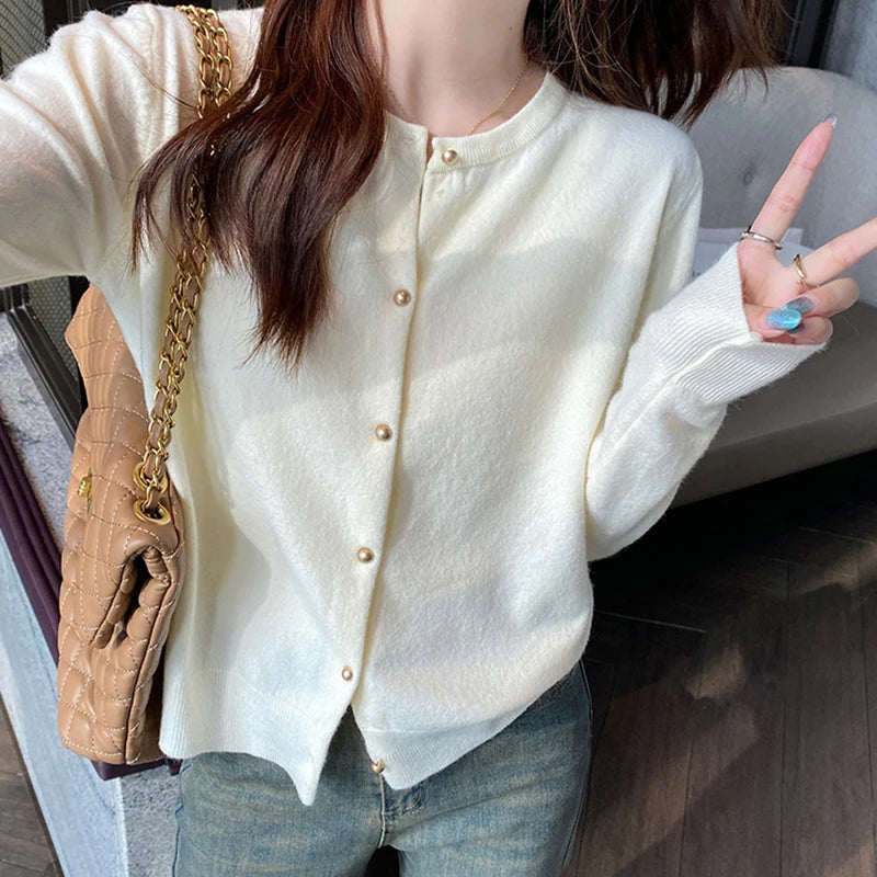 Black Pearl Button Knit Cardigan – Elegant & Chic