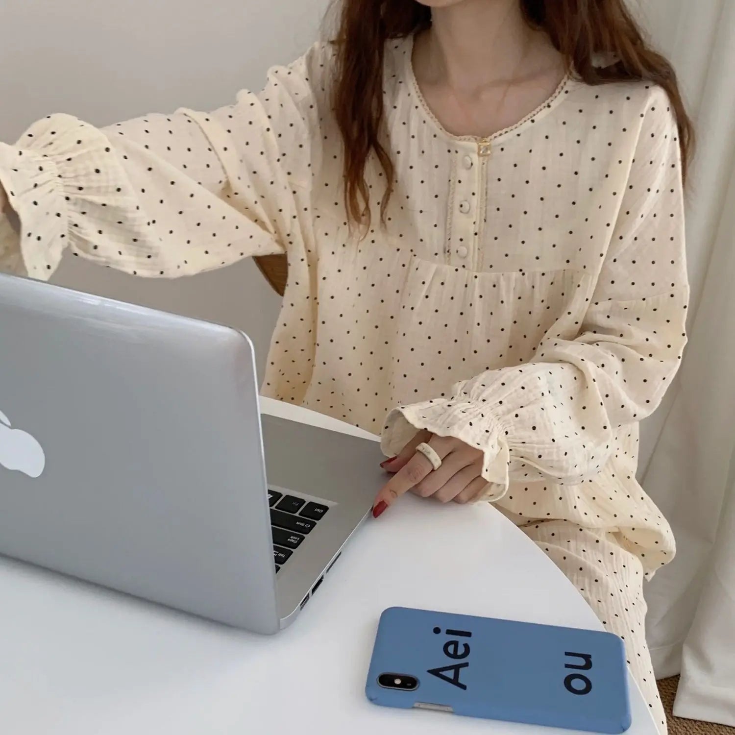 Polka Dot Long Sleeve Pajama Set – Two-Piece Nightwear