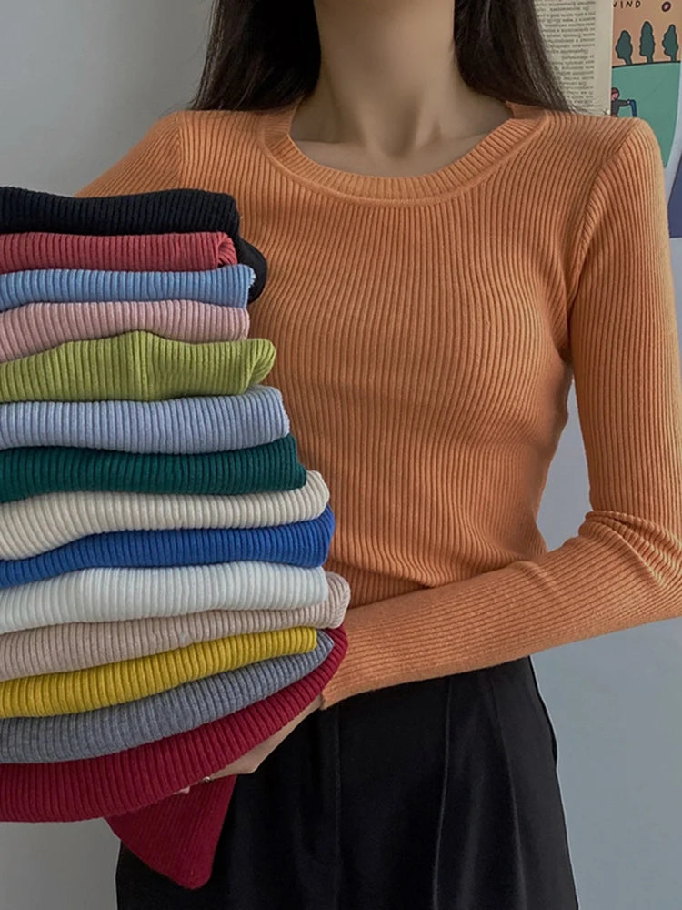 Autumn O-Neck Knit Pullover – Long Sleeve Slim Fit