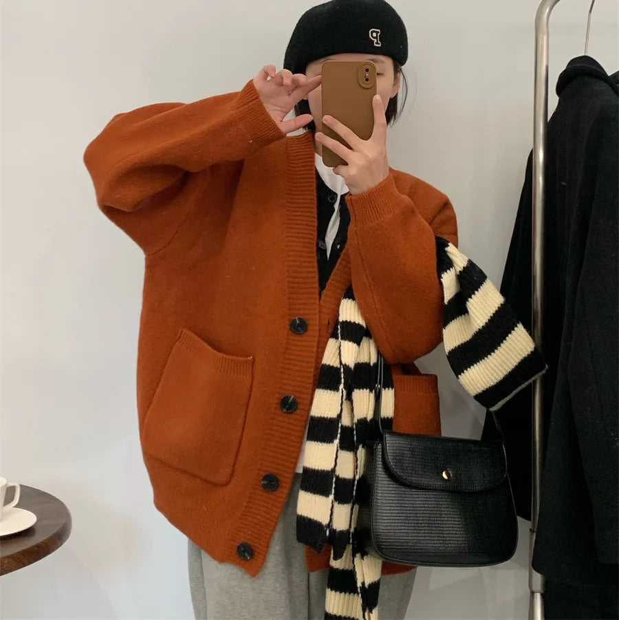 Lazy Style Knit Cardigan – Casual Solid Knit Jacket