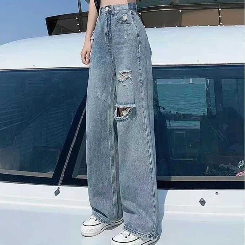 Ripped Jeans – Loose Wide Leg Summer Casual Denim Pants