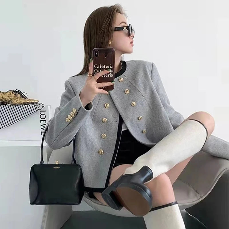 Cropped Tweed Blazer – Irregular Cut Office Look