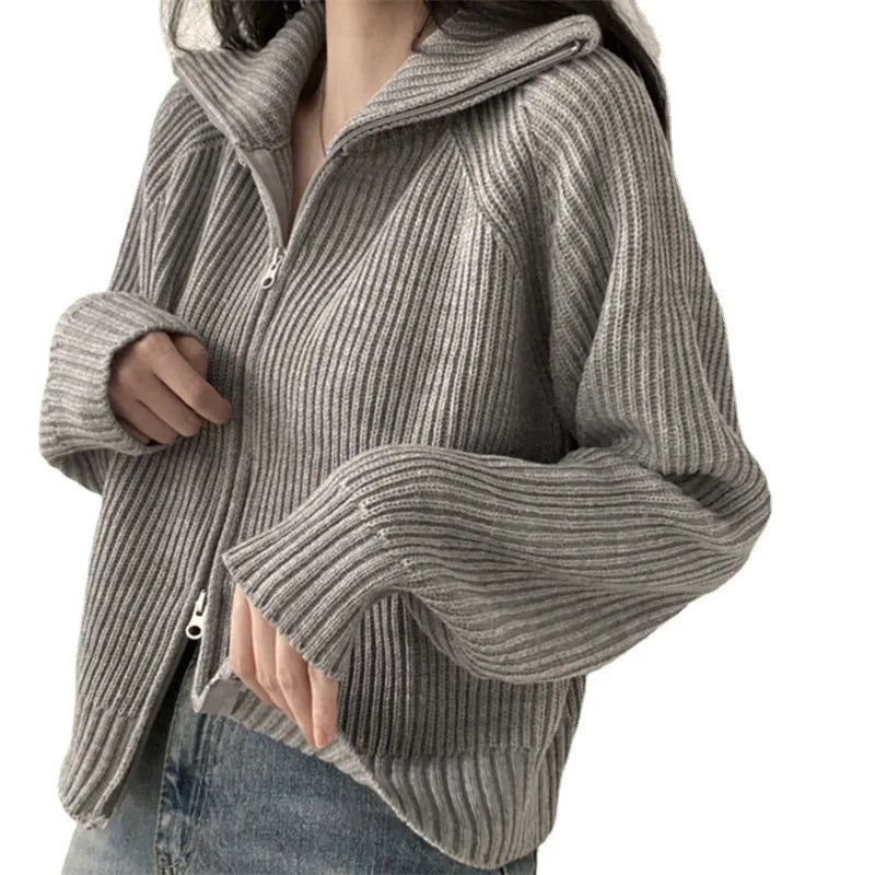 Vintage Zip Cardigan – Slim Knit Grunge Sweater