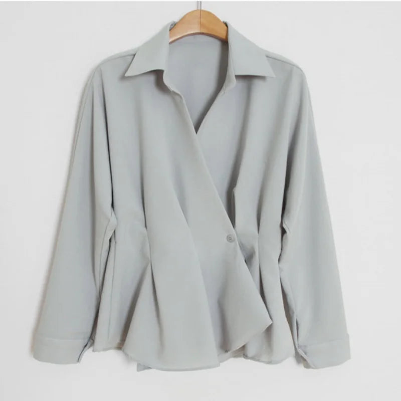 Elegant Ruffle Long Sleeve Cross V-Neck Blouse