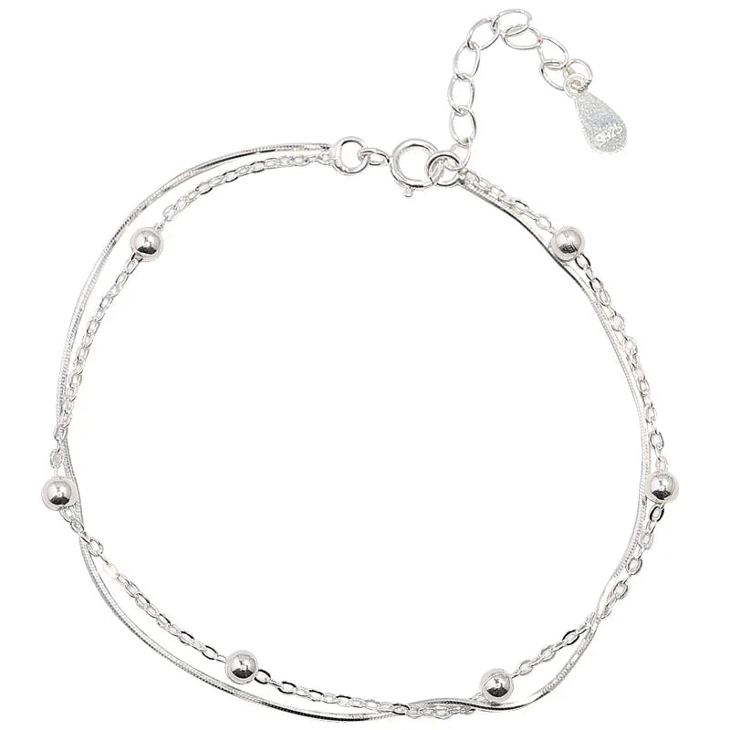 925 Sterling Silver Round Ball Snake Chain Bracelet