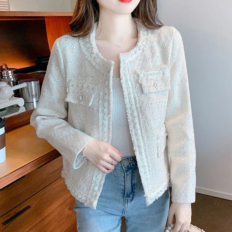 Tweed Crop Jacket – Pearl Button Long Sleeve