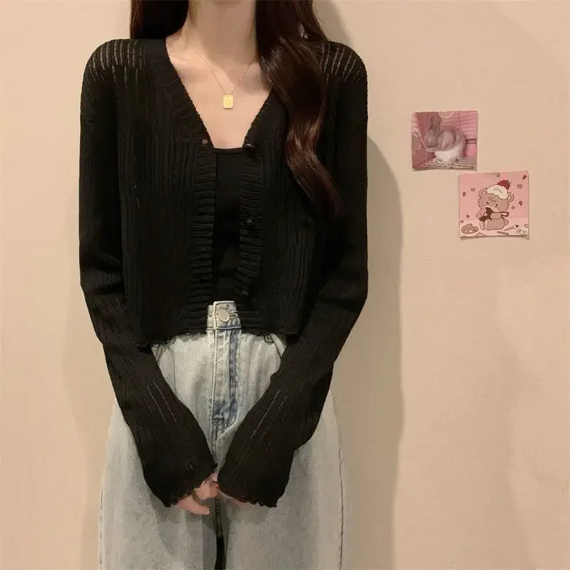 Slim V-Neck Knit Cardigan – Lightweight Casual Top