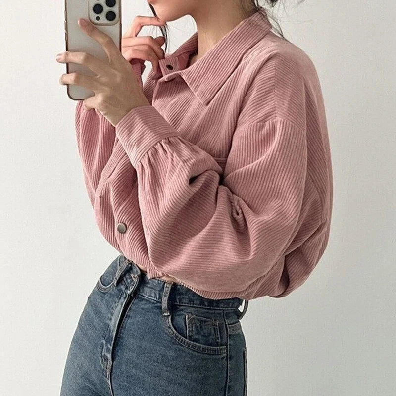 Corduroy Blouse Jacket – Drawstring Short Coat