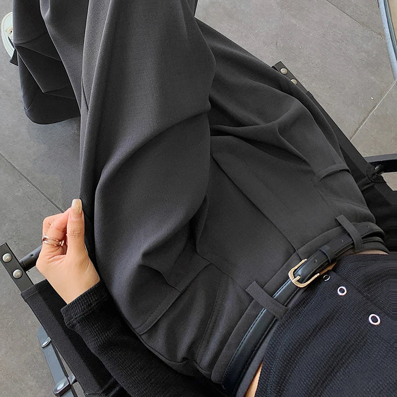 Autumn High Waist Wide Leg Suit Pants – Elegant Minimalist Straight Fit (No Belt)