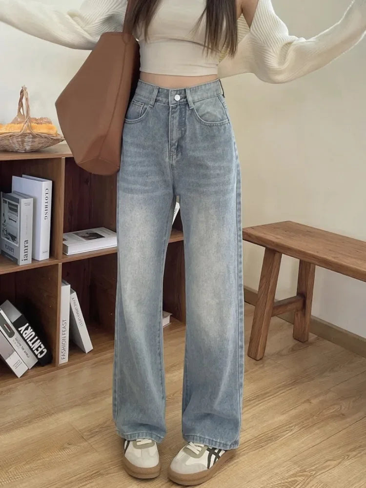 Blue Jeans – Small High Waist Faded Straight Pants