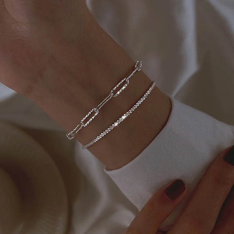 925 Sterling Silver Double Layered Bracelet Set