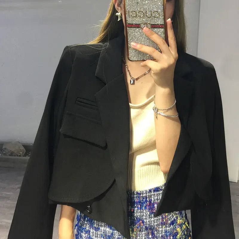 Crop Suit Jacket – Solid Color Blazer Top