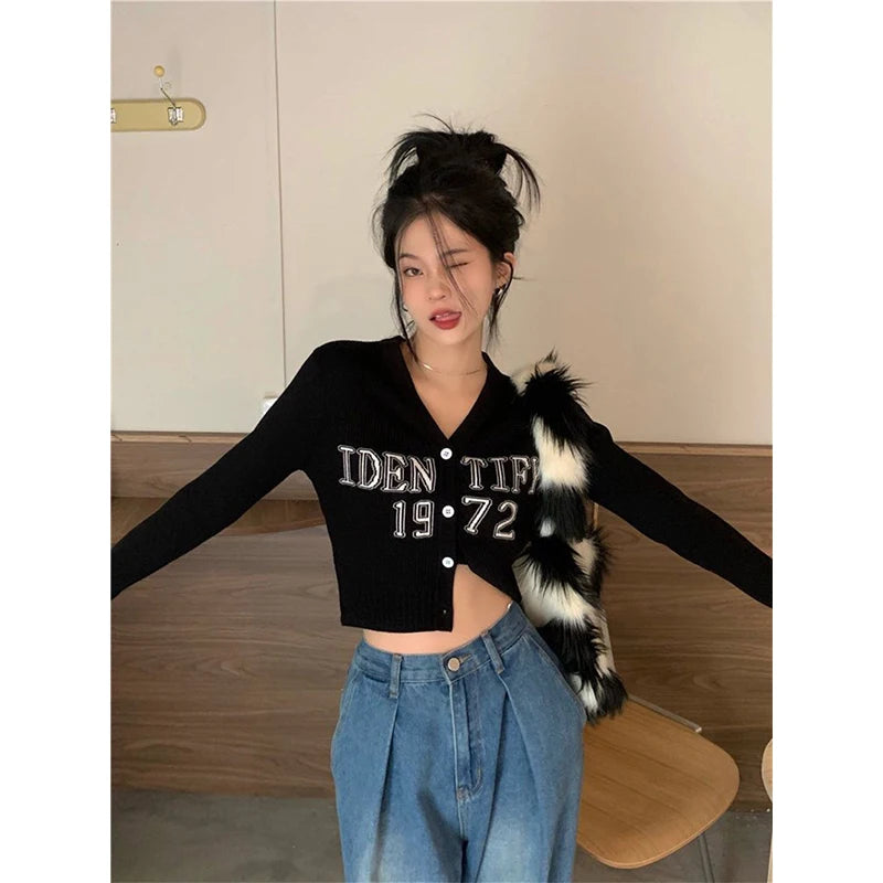 Letter Print Cropped Cardigan