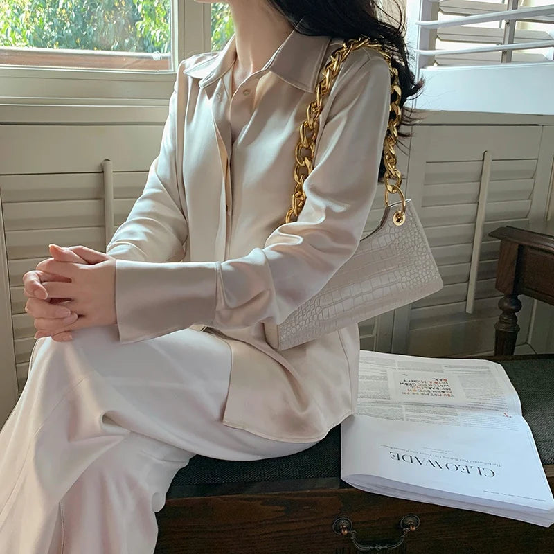 Satin Long Sleeve Blouse – Elegant Office Wear