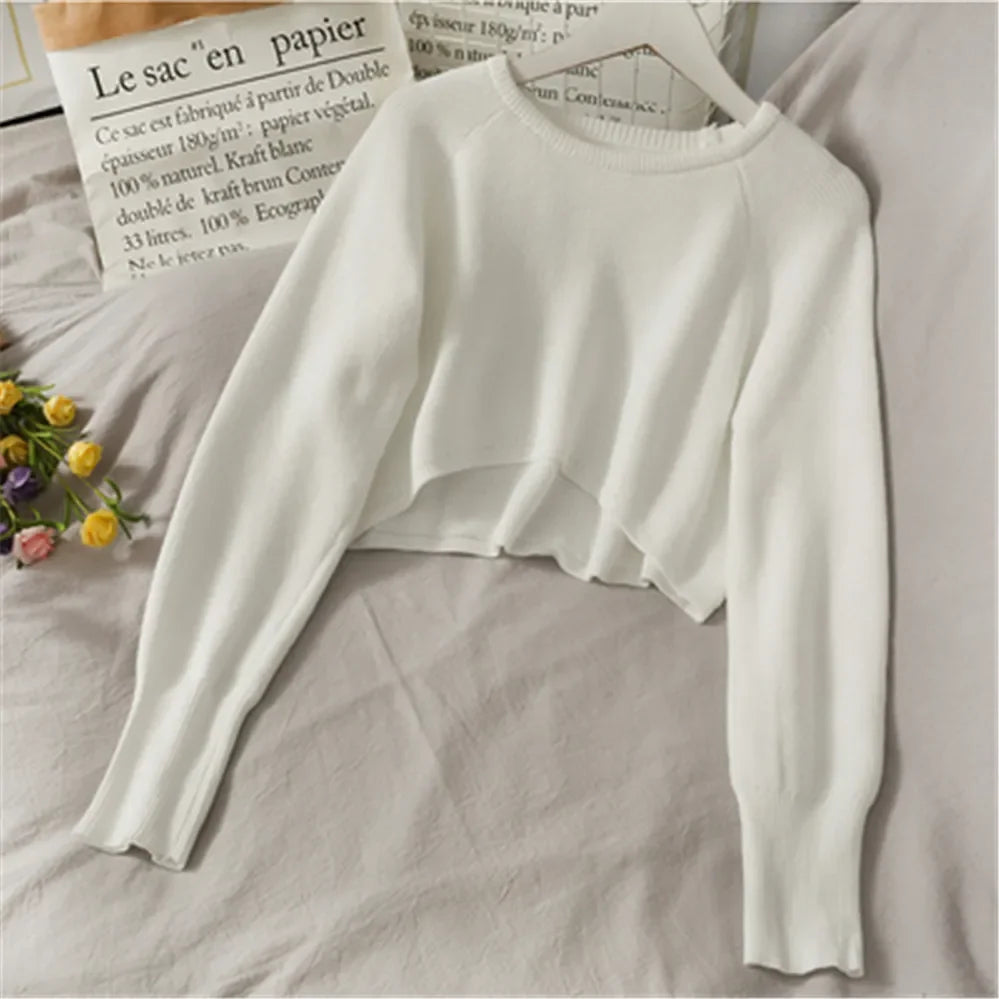 Cropped O-Neck Knit Top – Loose Fit