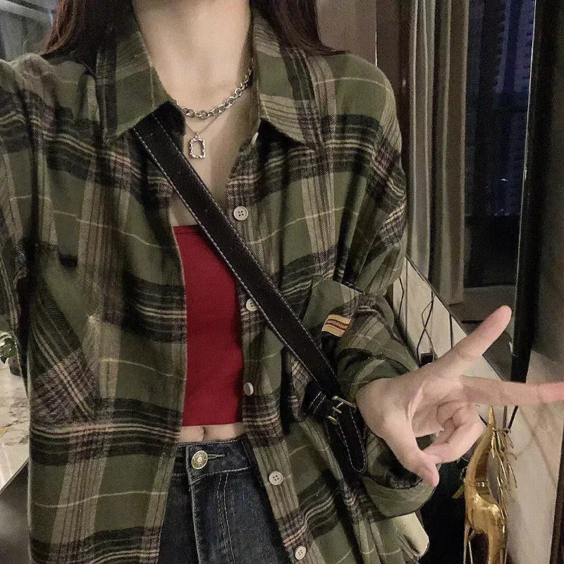 Green Plaid Oversize Shirt – Vintage Street Style
