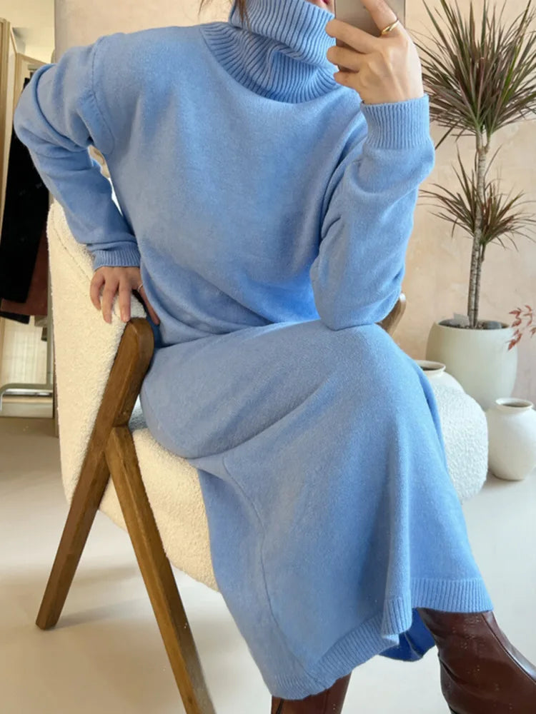 Turtleneck Sweater Dress – Loose Casual Knit Dress