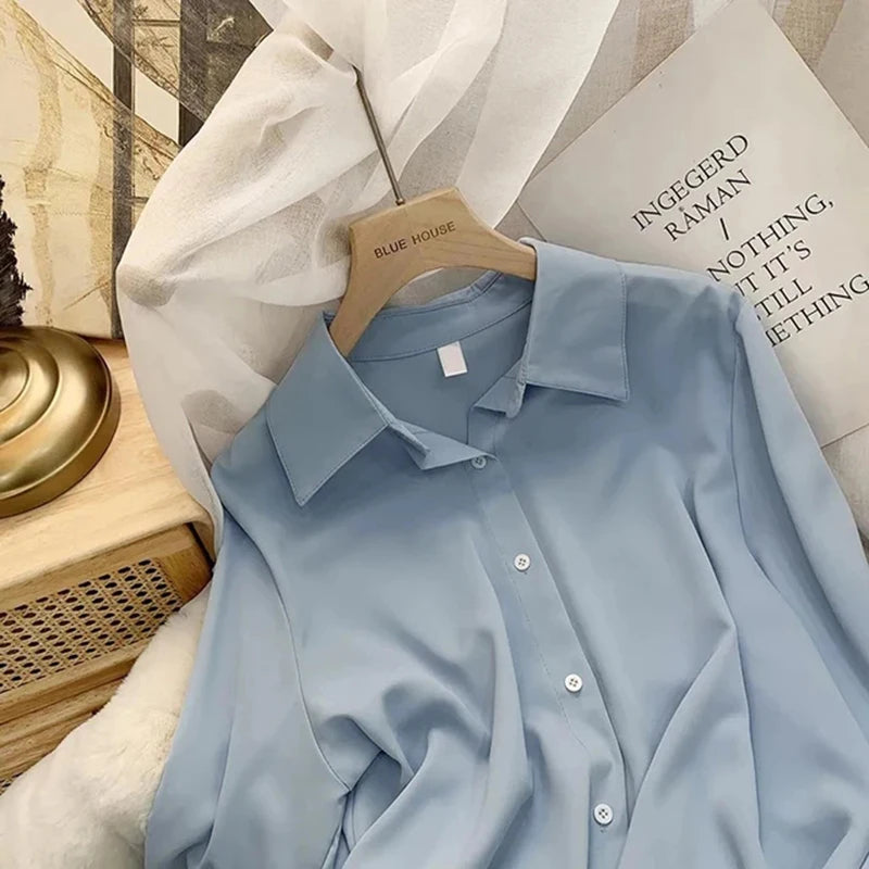 Chiffon White Button-Up – Loose Fit Office Shirt