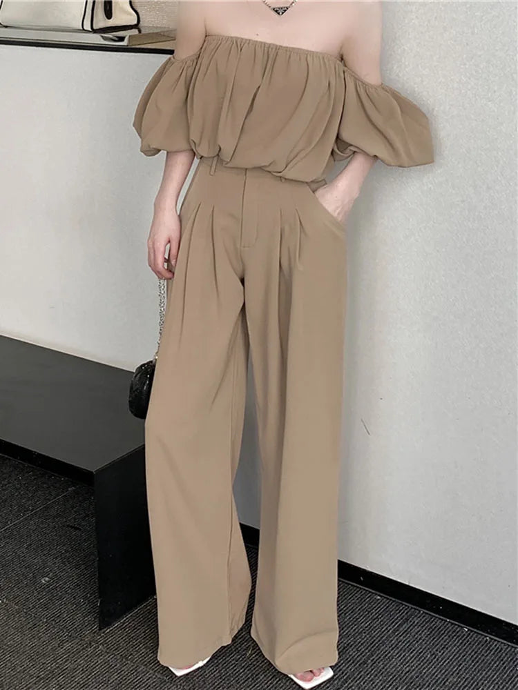 Two-Piece Set – Strapless Crop Top & Wide-Leg Pants, Summer Casual