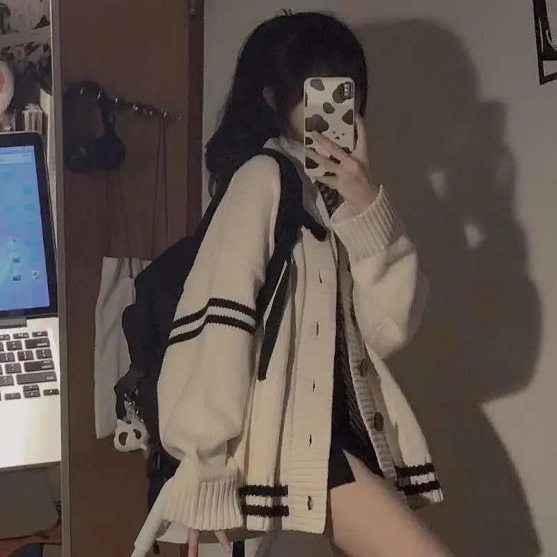 Striped Loose Cardigan – Single Breasted