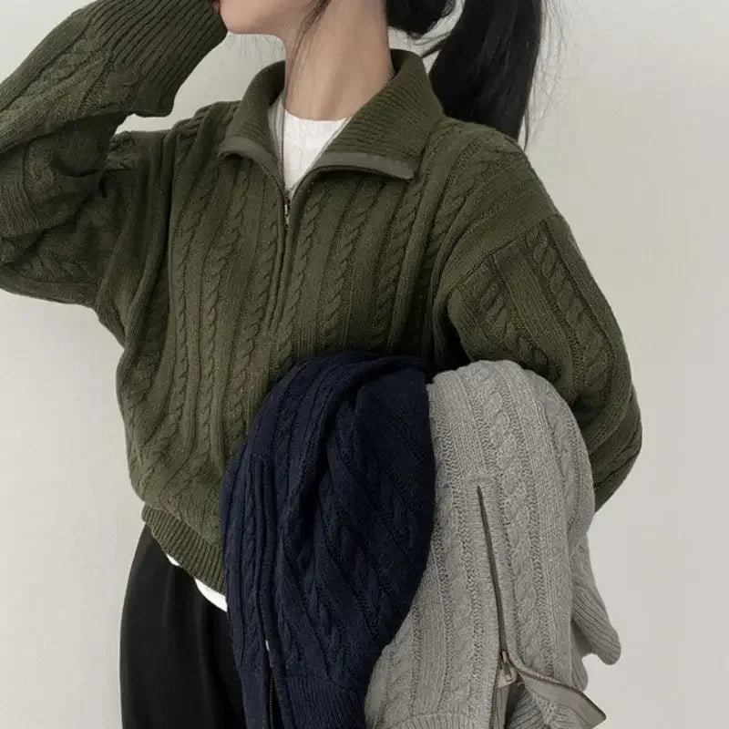 Half Zipper Sweater – Loose Casual Knit Pullover